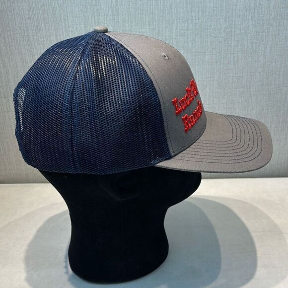 NEW Luck Up Ranch Trucker Hat Cap Gray Blue Mesh Snapback Horseshoe Horse Red Em - Picture 5 of 10